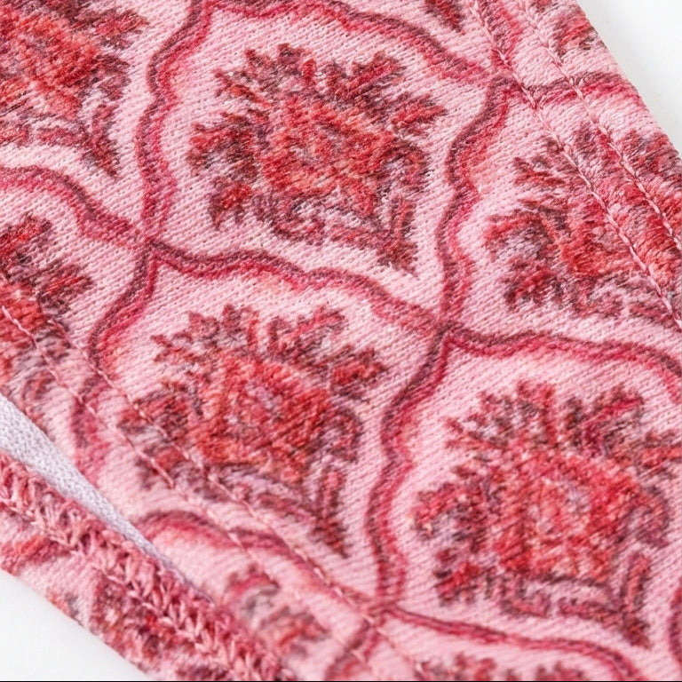 Close-up of a red and white patterned fabric