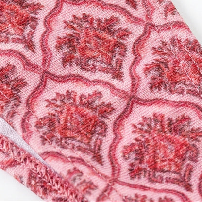 Close-up of a red and white patterned fabric